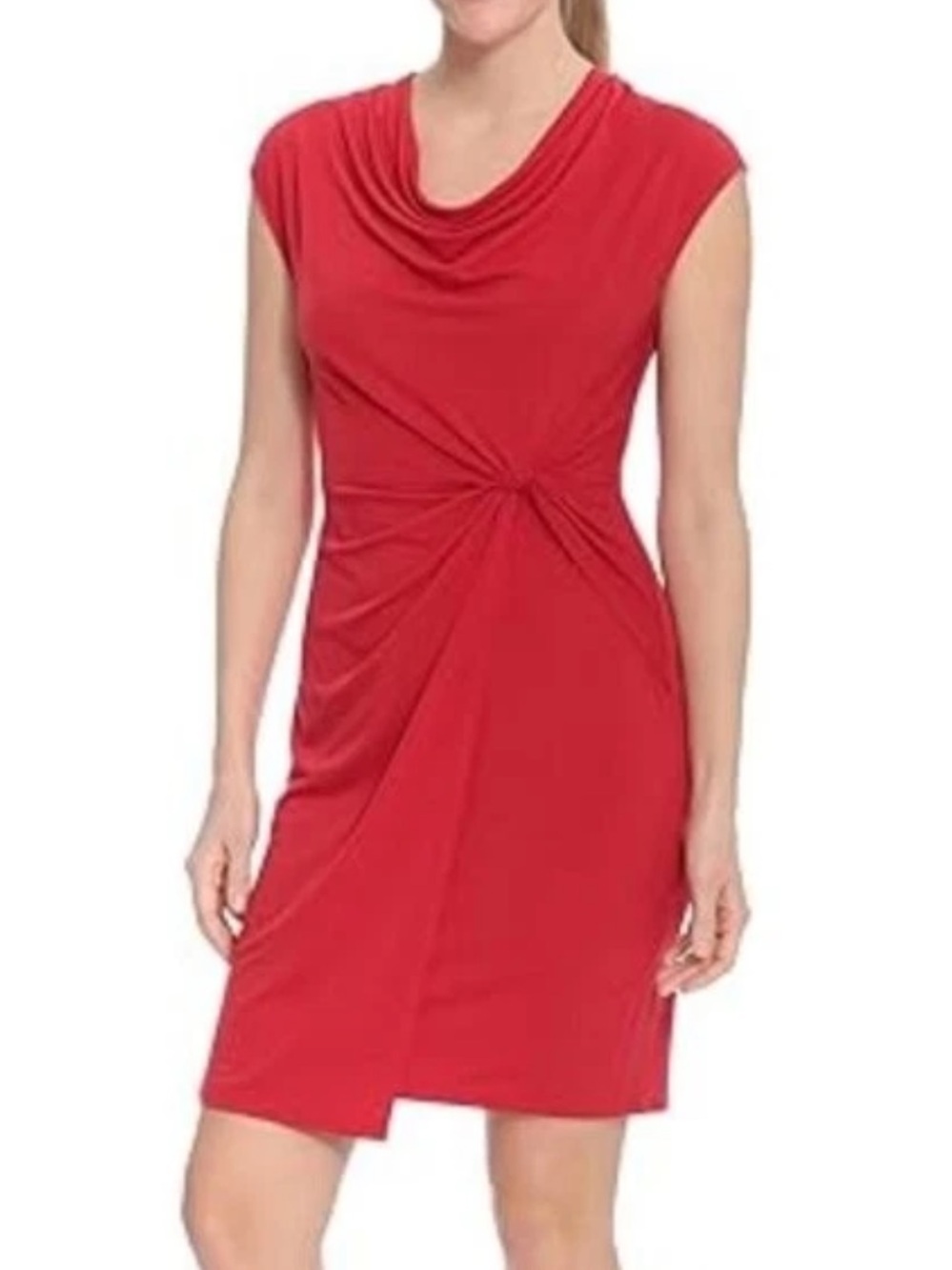 London Times Women’s 6 Red Cowl-Neck Side Twist-Front Short Sleeve Mini Dress